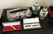 Oriental Porcelain Tissue Holder and Pen Holders and Vases