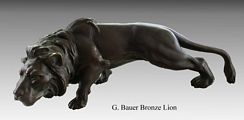 G. Bauer Bronze Lion Sculpture
