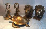 Bronze Figures, Bookends, Lions, Turtle, Antelope