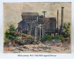 Mid Century Watercolor Old Mill Signed Dwyer