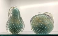 Etched Glass Pear and Apple Figures