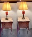 Marble Top Side Tables with Cranberry Glass Lamps