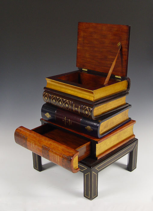 Burchard Galleries Sunday February 21 2010 Lot 223 Maitland Smith Stacked Book Side Table 4 Leather Covered Books On Wood Base Top Is Hinged And Opens To Storage
